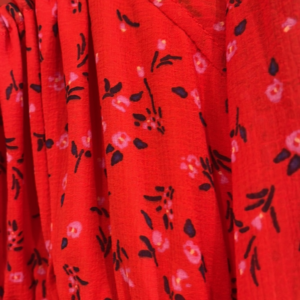 Free People Lolita Peasant Top Womens Red Boho Floral - Picture 7 of 8